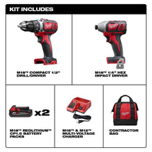 Load image into Gallery viewer, M18 18-Volt Lithium-Ion Cordless Drill Driver/Impact Driver Combo Kit (2-Tool) w/(2) 1.5Ah Batteries, Charger, Tool Bag to Build your very own private pet porch for your pets and visitor pets are safe.