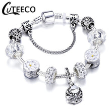 Load image into Gallery viewer, CUTEECO 925 Fashion Silver Charms Bracelet Bangle For Women Crystal Flower Fairy Bead Fit Brand Bracelets Jewelry Pulseras Mujer