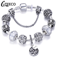 Load image into Gallery viewer, CUTEECO 925 Fashion Silver Charms Bracelet Bangle For Women Crystal Flower Fairy Bead Fit Brand Bracelets Jewelry Pulseras Mujer