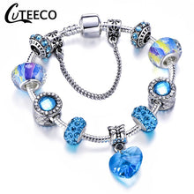 Load image into Gallery viewer, CUTEECO 925 Fashion Silver Charms Bracelet Bangle For Women Crystal Flower Fairy Bead Fit Brand Bracelets Jewelry Pulseras Mujer