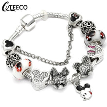 Load image into Gallery viewer, CUTEECO 925 Fashion Silver Charms Bracelet Bangle For Women Crystal Flower Fairy Bead Fit Brand Bracelets Jewelry Pulseras Mujer