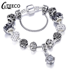 Load image into Gallery viewer, CUTEECO 925 Fashion Silver Charms Bracelet Bangle For Women Crystal Flower Fairy Bead Fit Brand Bracelets Jewelry Pulseras Mujer