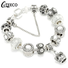 Load image into Gallery viewer, CUTEECO 925 Fashion Silver Charms Bracelet Bangle For Women Crystal Flower Fairy Bead Fit Brand Bracelets Jewelry Pulseras Mujer