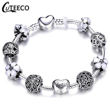 Load image into Gallery viewer, CUTEECO 925 Fashion Silver Charms Bracelet Bangle For Women Crystal Flower Fairy Bead Fit Brand Bracelets Jewelry Pulseras Mujer