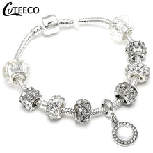 Load image into Gallery viewer, CUTEECO 925 Fashion Silver Charms Bracelet Bangle For Women Crystal Flower Fairy Bead Fit Brand Bracelets Jewelry Pulseras Mujer