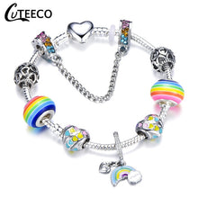 Load image into Gallery viewer, CUTEECO 925 Fashion Silver Charms Bracelet Bangle For Women Crystal Flower Fairy Bead Fit Brand Bracelets Jewelry Pulseras Mujer