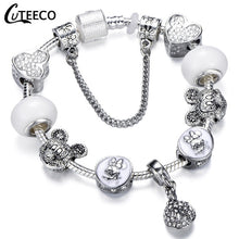 Load image into Gallery viewer, CUTEECO 925 Fashion Silver Charms Bracelet Bangle For Women Crystal Flower Fairy Bead Fit Brand Bracelets Jewelry Pulseras Mujer