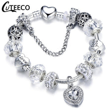 Load image into Gallery viewer, CUTEECO 925 Fashion Silver Charms Bracelet Bangle For Women Crystal Flower Fairy Bead Fit Brand Bracelets Jewelry Pulseras Mujer