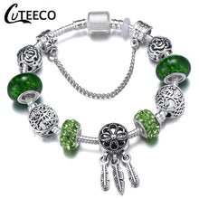 Load image into Gallery viewer, CUTEECO 925 Fashion Silver Charms Bracelet Bangle For Women Crystal Flower Fairy Bead Fit Brand Bracelets Jewelry Pulseras Mujer