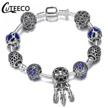 Load image into Gallery viewer, CUTEECO 925 Fashion Silver Charms Bracelet Bangle For Women Crystal Flower Fairy Bead Fit Brand Bracelets Jewelry Pulseras Mujer