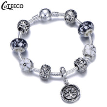 Load image into Gallery viewer, CUTEECO 925 Fashion Silver Charms Bracelet Bangle For Women Crystal Flower Fairy Bead Fit Brand Bracelets Jewelry Pulseras Mujer