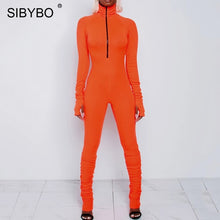 Load image into Gallery viewer, SIBYBO Spring Turtleneck Skinny Casual Jumpsuit Women Long Sleeve Front Zipper Sport Wear Women Rompers Black Overalls for Women