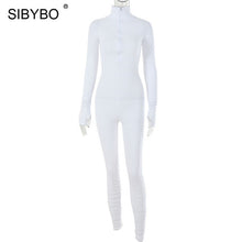 Load image into Gallery viewer, SIBYBO Spring Turtleneck Skinny Casual Jumpsuit Women Long Sleeve Front Zipper Sport Wear Women Rompers Black Overalls for Women