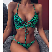 Load image into Gallery viewer, INGAGA Cross Bandage Bikini Set Sexy Hollow Out Swimsuit Female Leopard Push Up Swimwear Women 2020 Bow Biquini Strap Beachwear