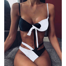 Load image into Gallery viewer, INGAGA Cross Bandage Bikini Set Sexy Hollow Out Swimsuit Female Leopard Push Up Swimwear Women 2020 Bow Biquini Strap Beachwear