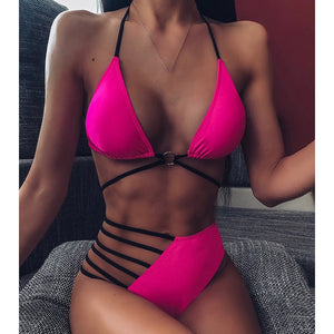 INGAGA Cross Bandage Bikini Set Sexy Hollow Out Swimsuit Female Leopard Push Up Swimwear Women 2020 Bow Biquini Strap Beachwear