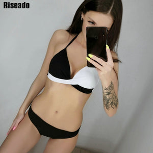 Riseado Sexy Push Up Bikinis Leaf Print Swimwear Women Summer Bathing Suit Women Halter biquini Beach Wear Bikini Mujer